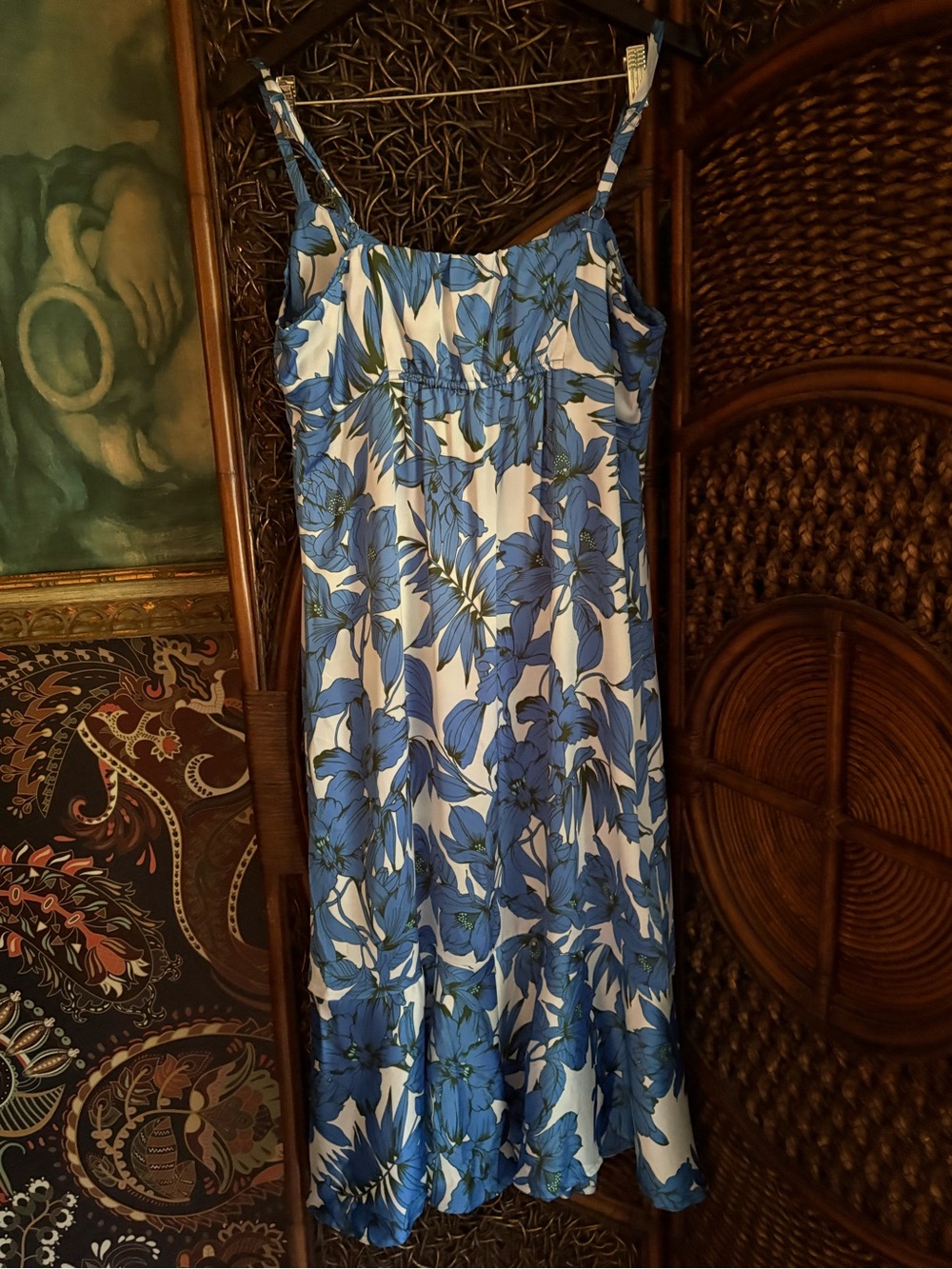 Cabi Blue Tropical Floral Midi Dress Sleeveless Resort Vacation Size M - Picture 2 of 4